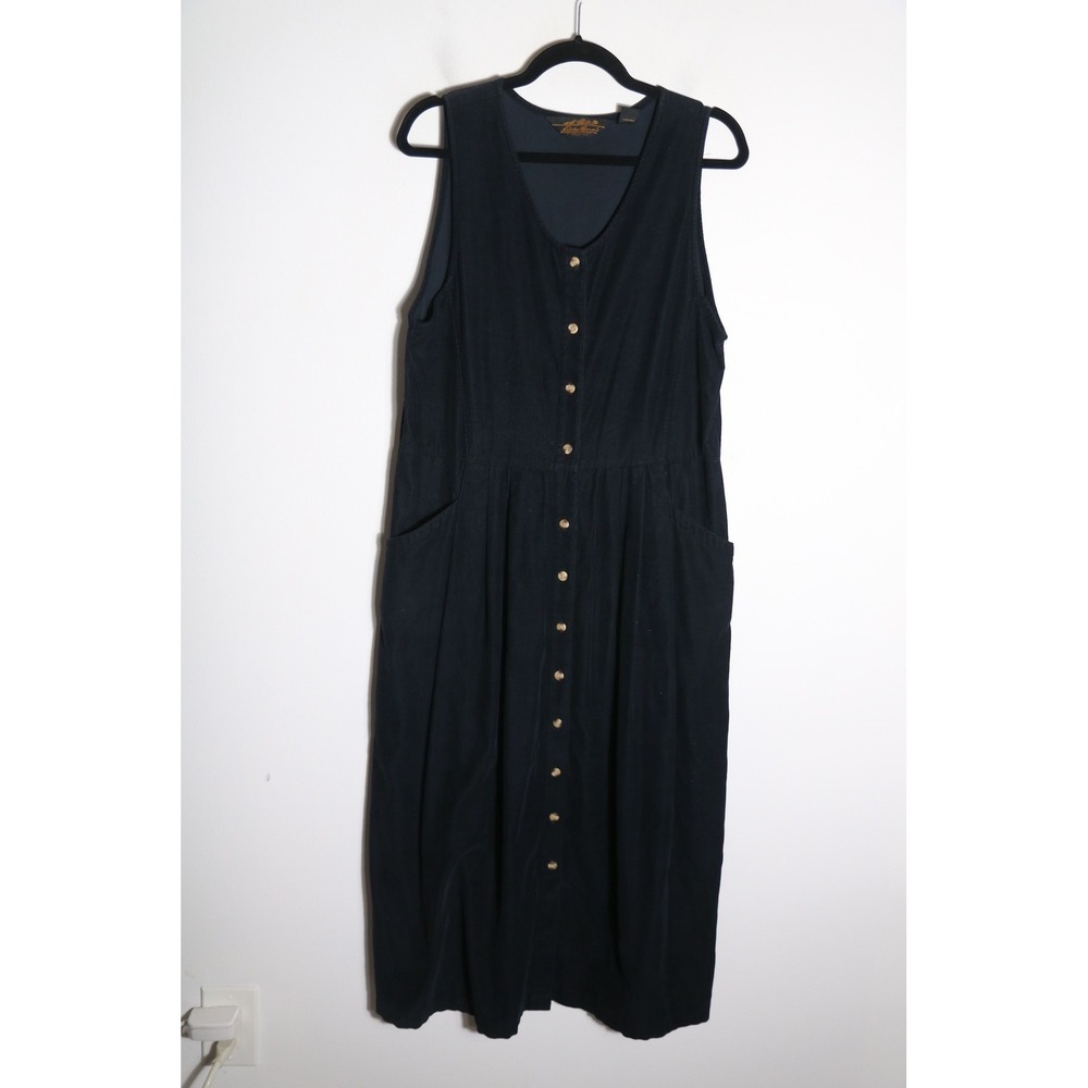 Eddie Bauer Vintage 90s Corduroy Midi Maxi Button Front Dress M Cottage Granny